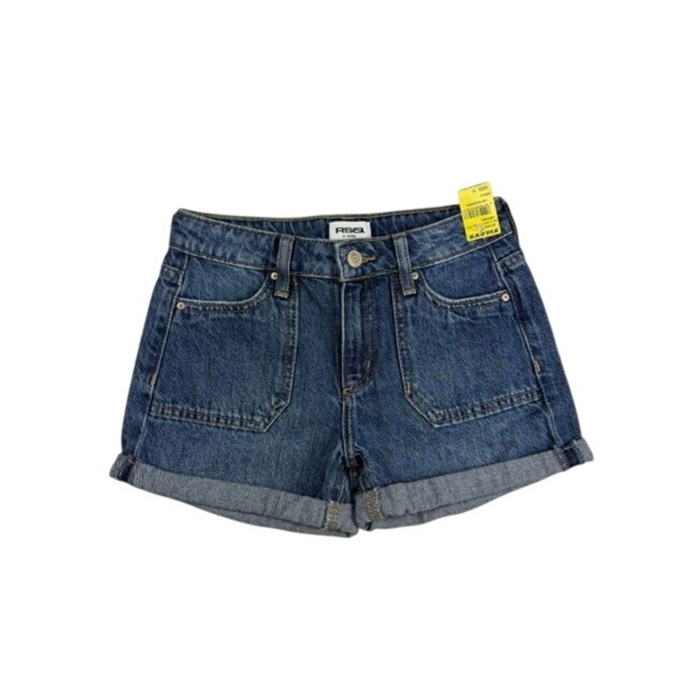 RSQ Denim Shorts Womens 10 Porkchop Pocket High Rise Cuffed Medium Wash Jean